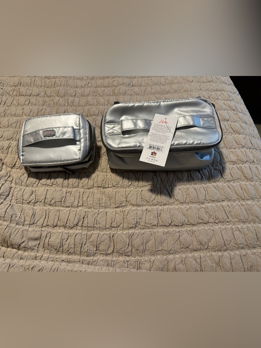 lug Silver Metallic Box Top set of. 2 Cosmetic Cases nwt